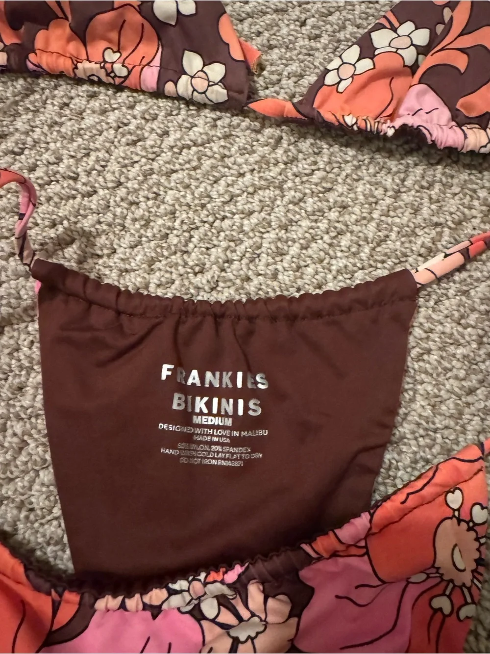 Frankie's Bikinis Brown, Coral & Pink Floral Tie-Side Bikini